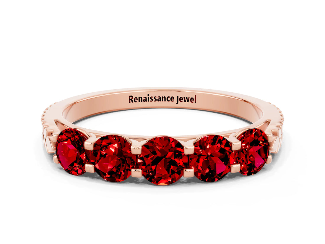 Rose gold Five-Stone Round Ruby Prong-Set Band_18