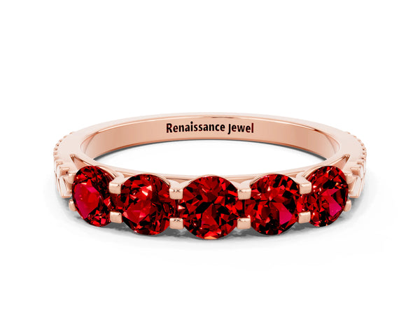 Rose gold Five-Stone Round Ruby Prong-Set Band