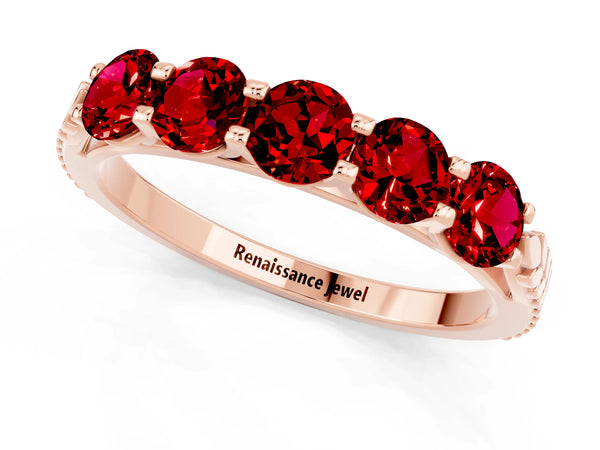 Rose gold Five-Stone Round Ruby Prong-Set Band