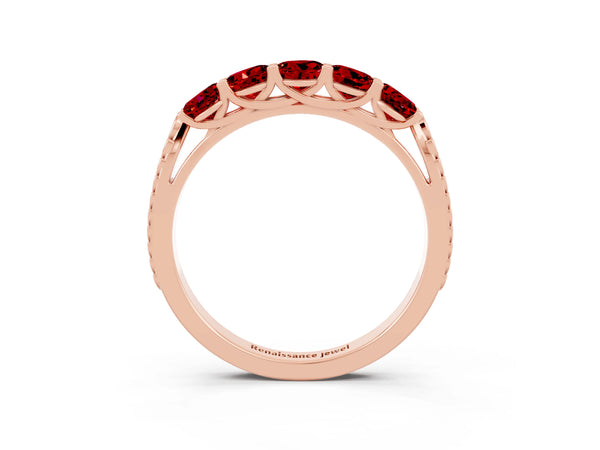 Rose gold Five-Stone Round Ruby Prong-Set Band