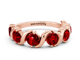 Rose gold Five-Stone Round Ruby Wave Band with Shared Prong Setting_6
