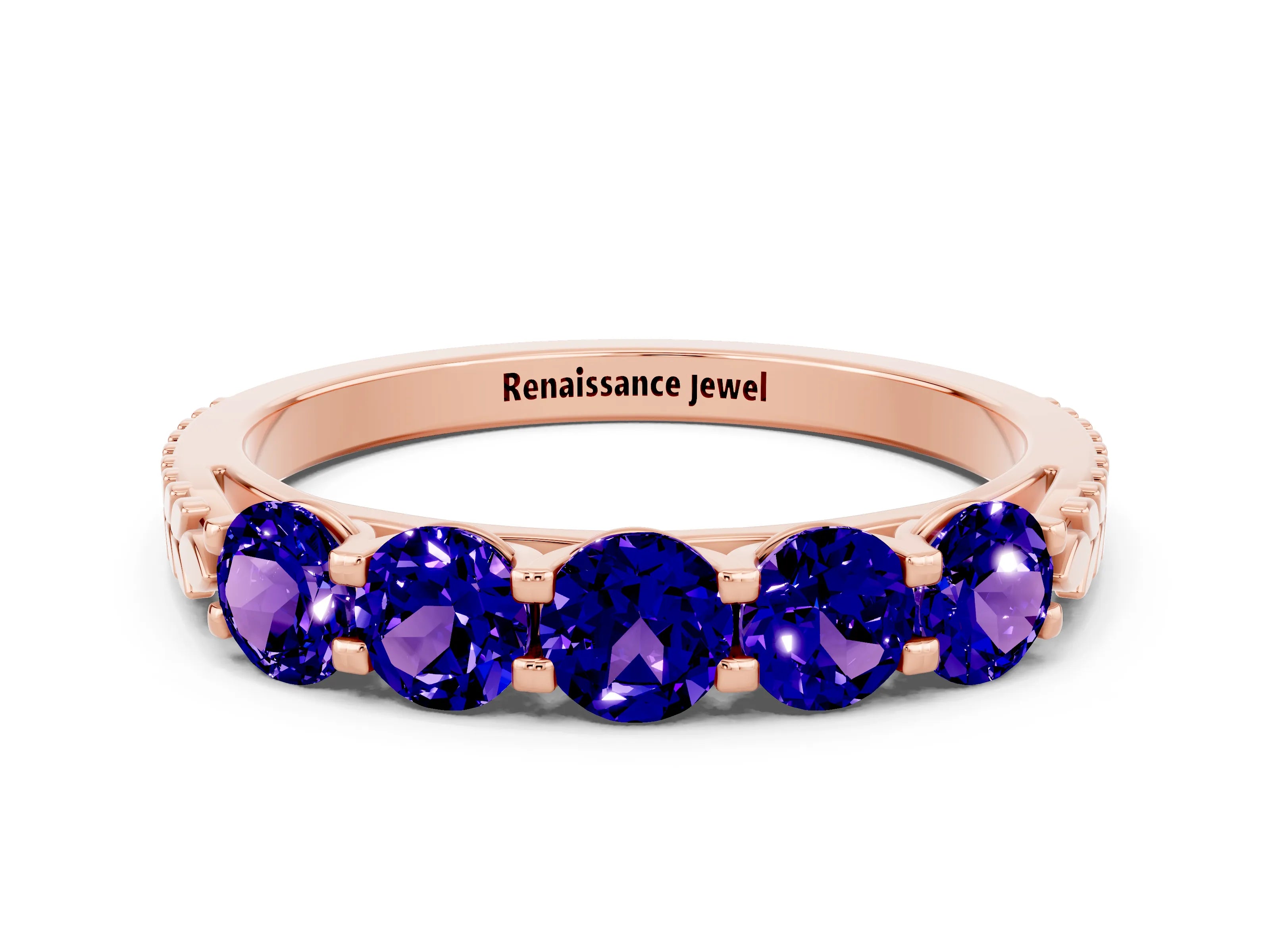 Rose gold Five-Stone Round Tanzanite Prong-Set Band_18