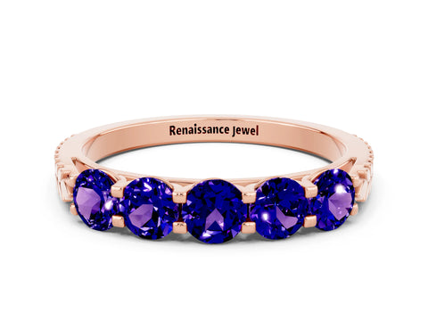 Rose gold Five-Stone Round Tanzanite Prong-Set Band_18