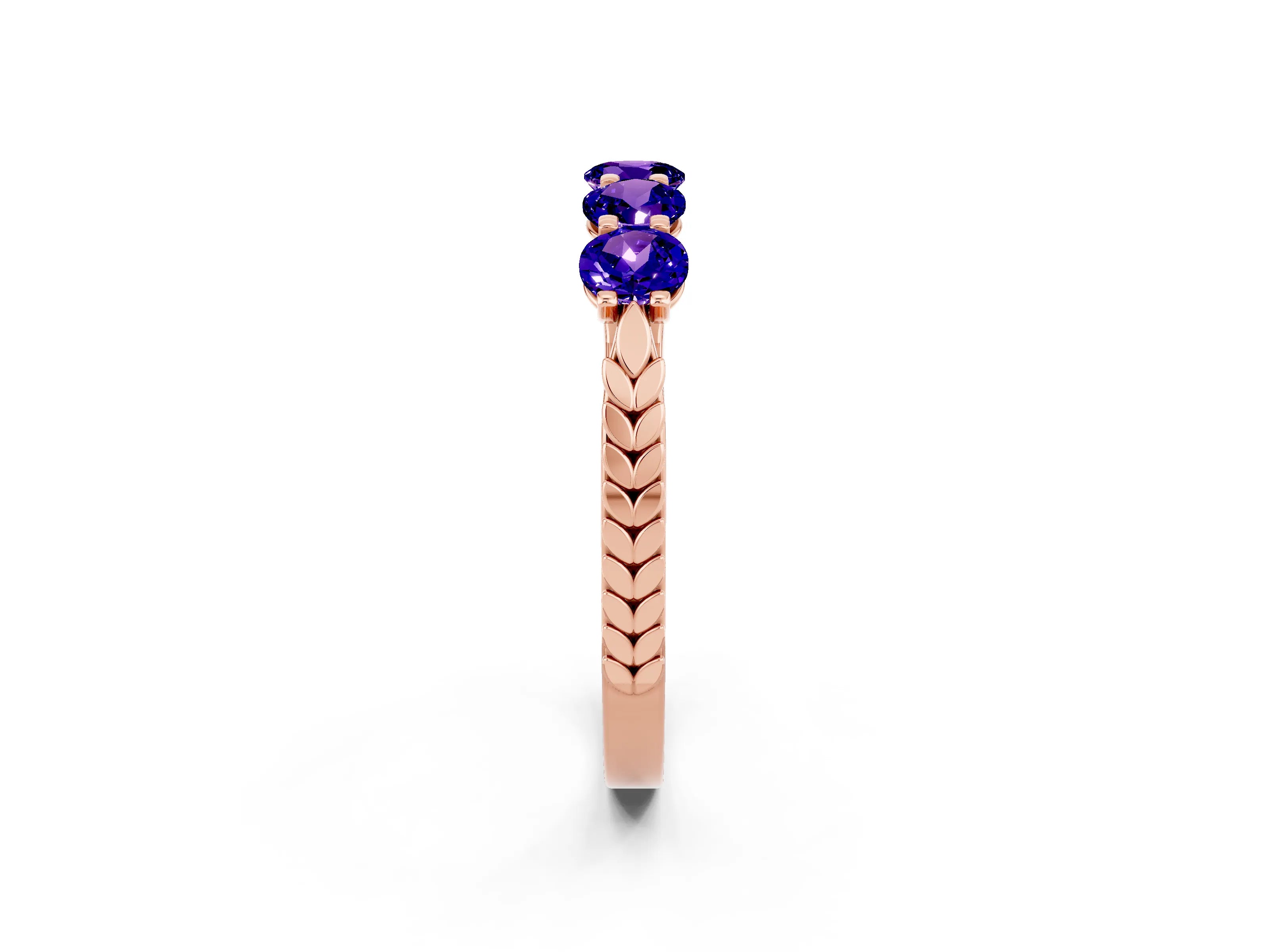 Rose gold Five-Stone Round Tanzanite Prong-Set Band_20