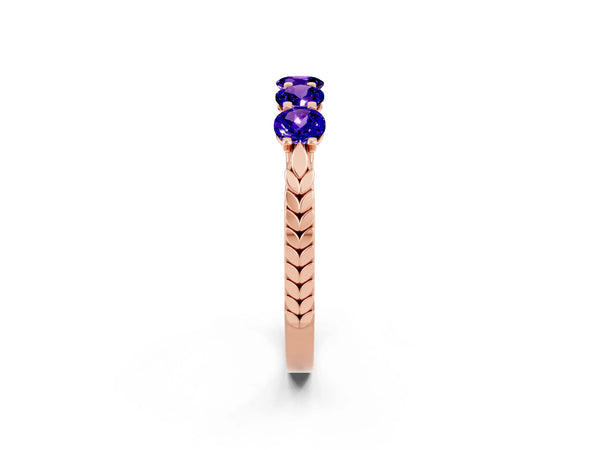 Rose gold Five-Stone Round Tanzanite Prong-Set Band