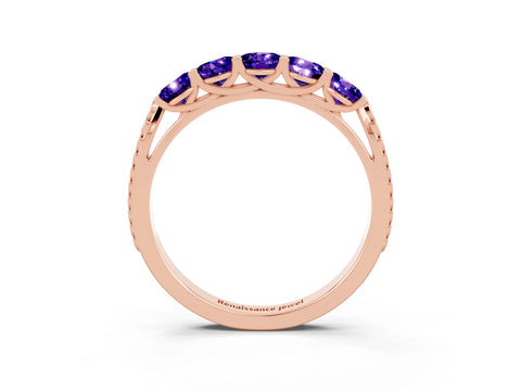 Rose gold Five-Stone Round Tanzanite Prong-Set Band_21