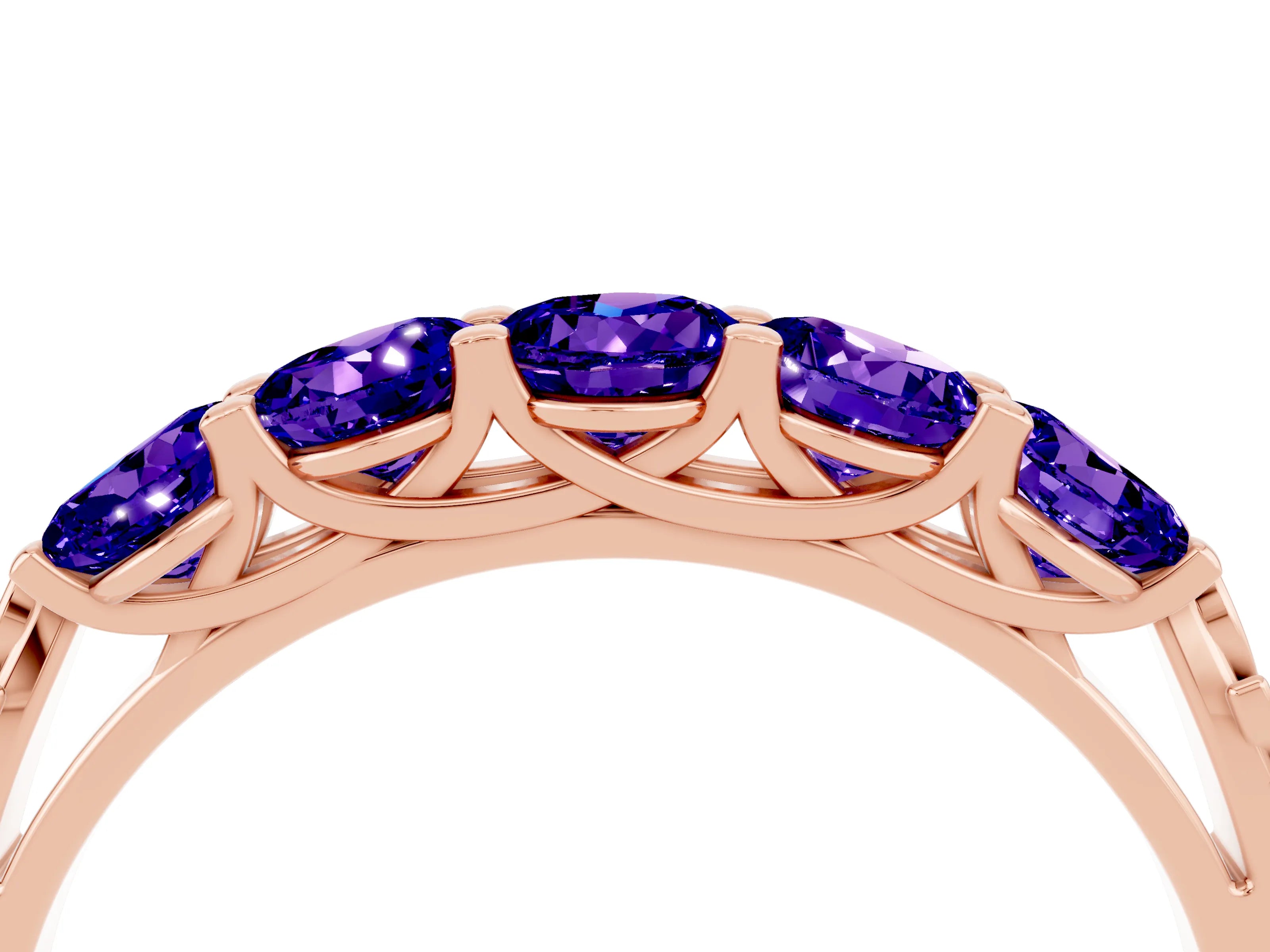 Rose gold Five-Stone Round Tanzanite Prong-Set Band_22