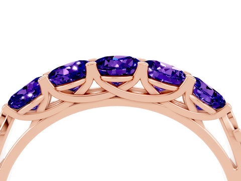 Rose gold Five-Stone Round Tanzanite Prong-Set Band_22