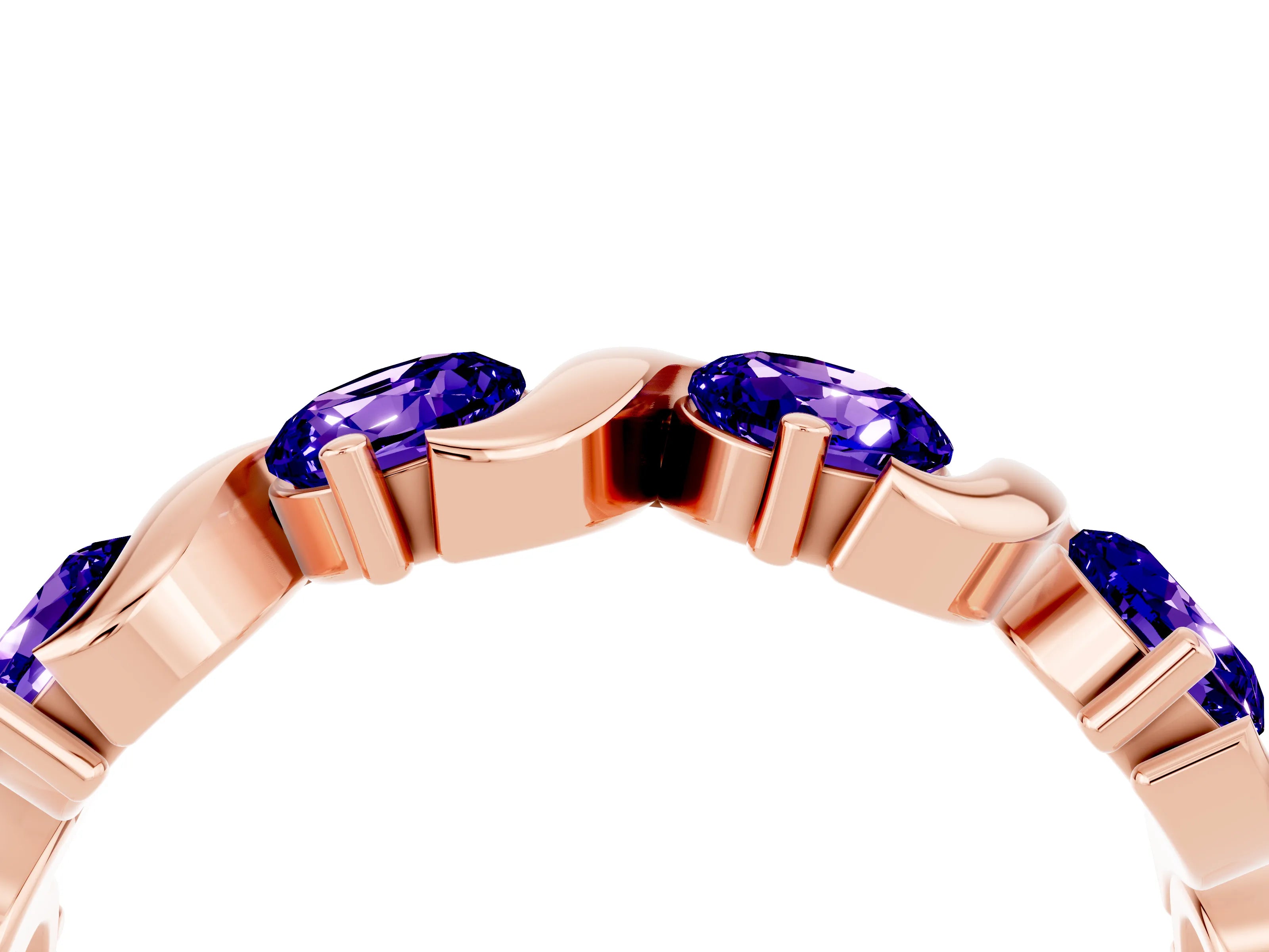 Rose gold Five-Stone Round Tanzanite Wave Band with Shared Prong Setting_10