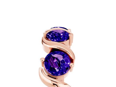 Rose gold Five-Stone Round Tanzanite Wave Band with Shared Prong Setting_11