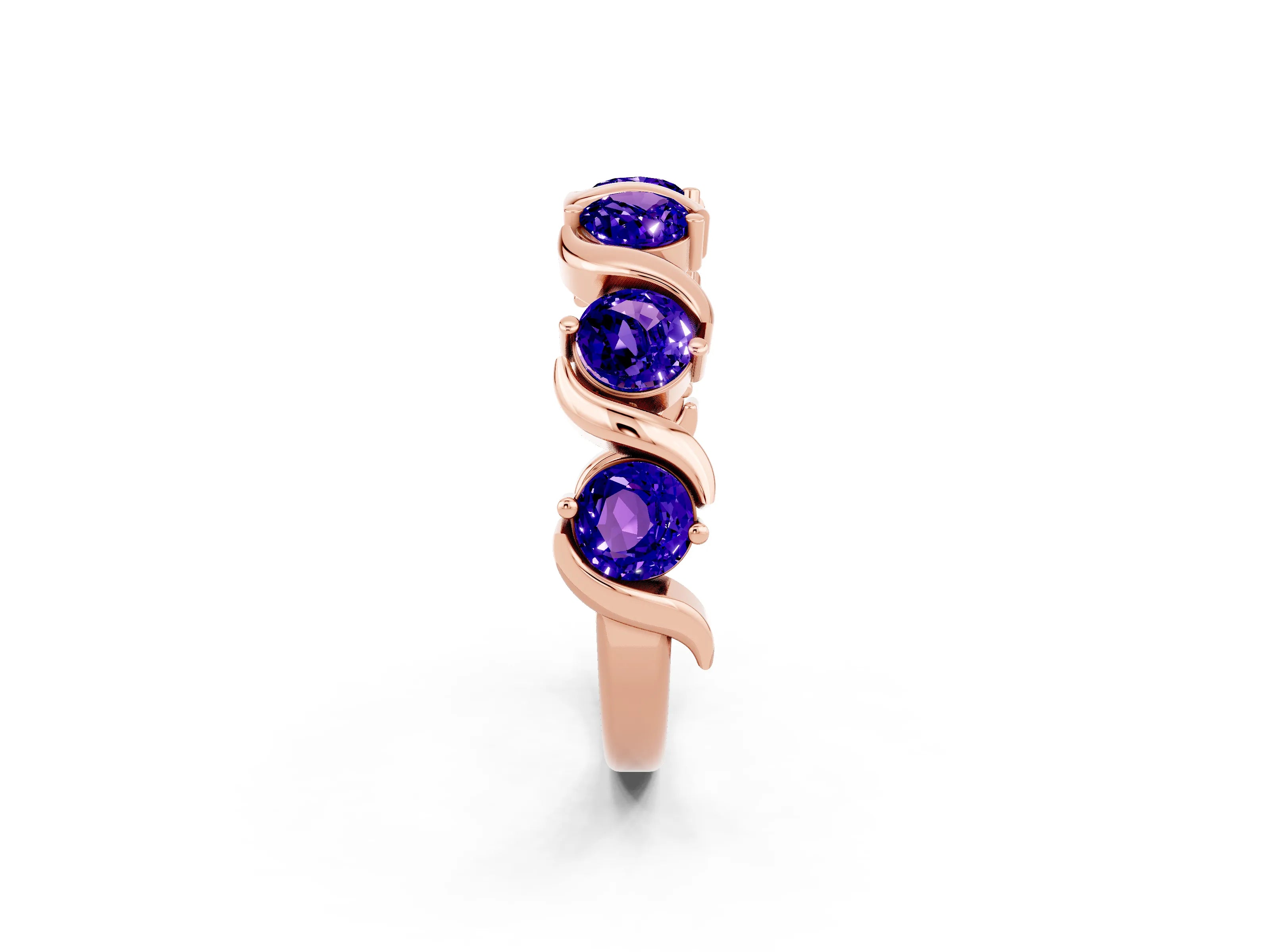 Rose gold Five-Stone Round Tanzanite Wave Band with Shared Prong Setting_8