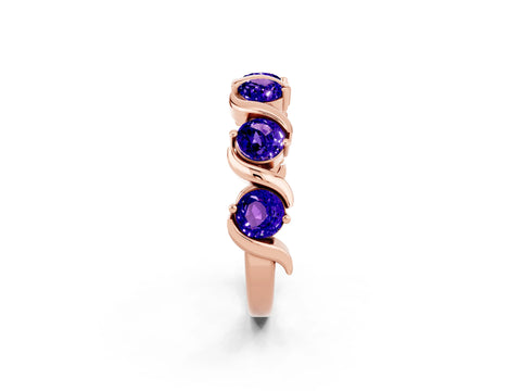 Rose gold Five-Stone Round Tanzanite Wave Band with Shared Prong Setting_8