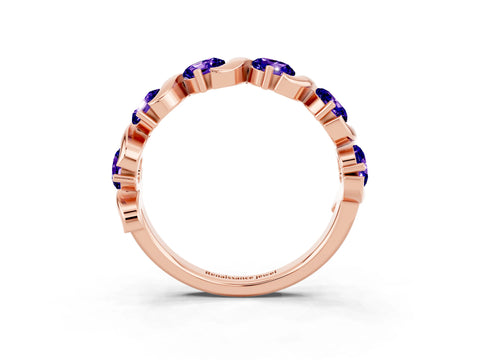 Rose gold Five-Stone Round Tanzanite Wave Band with Shared Prong Setting_9