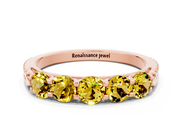 Rose gold Five-Stone Round Yellow Sapphire Prong-Set Band