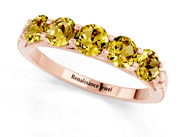 Rose gold Five-Stone Round Yellow Sapphire Prong-Set Band