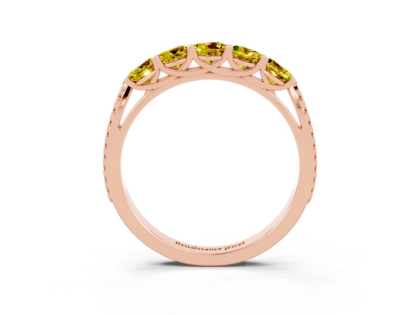 Rose gold Five-Stone Round Yellow Sapphire Prong-Set Band