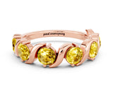 Rose gold Five-Stone Round Yellow Sapphire Wave Band with Shared Prong Setting_6