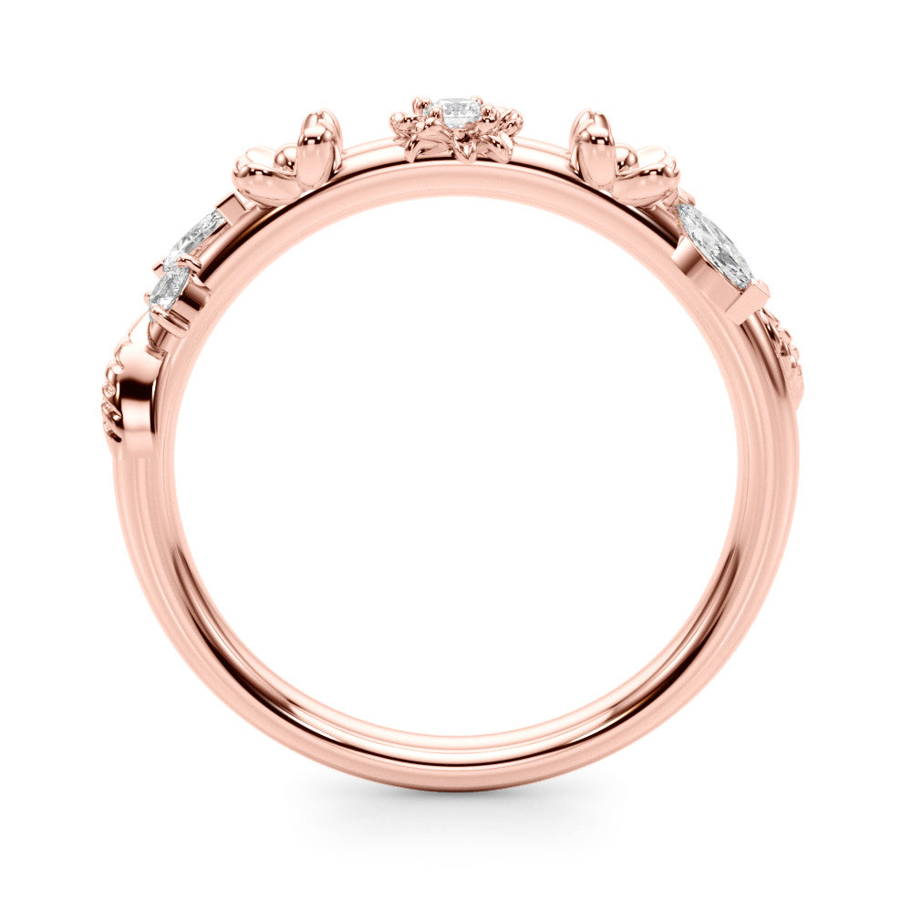 Rose gold Floral Diamond Band with Round and Marquise Stones, White Gold, Prong Setting 1