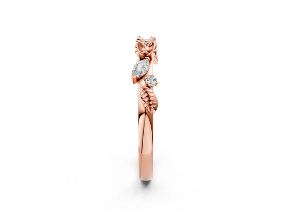 Rose gold Floral Diamond Band with Round and Marquise Stones, White Gold, Prong Setting