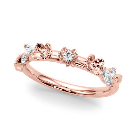 Rose gold Floral Diamond Band with Round and Marquise Stones, White Gold, Prong Setting