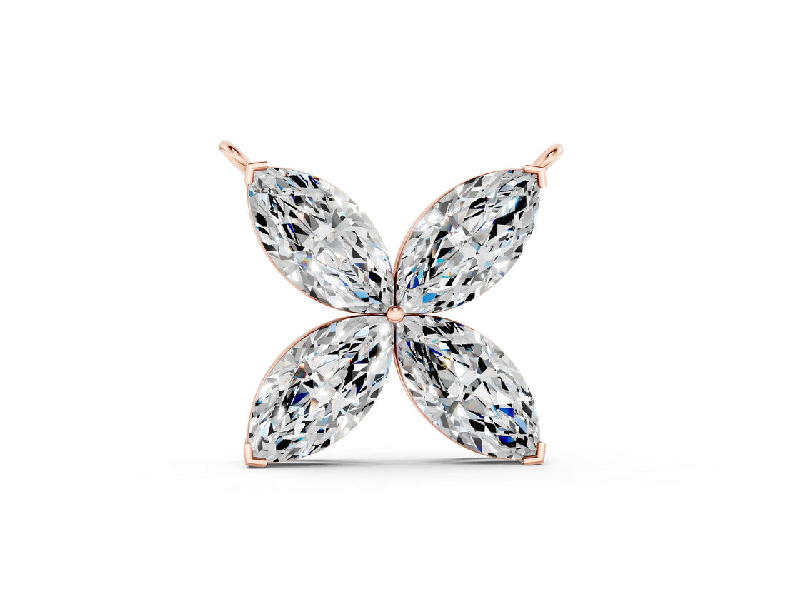 Rose gold Four-Prong Marquise Diamond Flower Pendant_30
