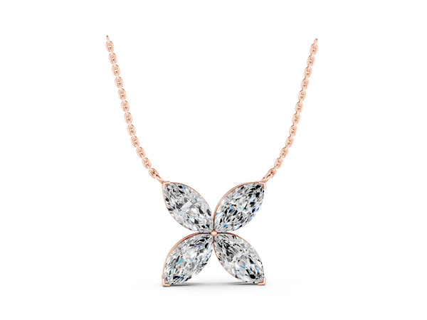 Rose gold Four-Prong Marquise Diamond Flower Pendant