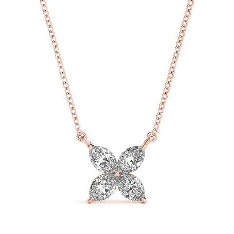 Rose gold Four-Prong Marquise Diamond Flower Pendant