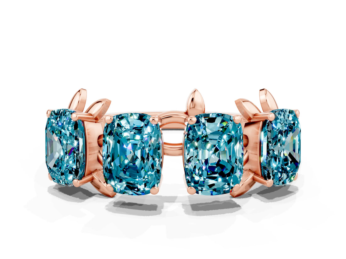 Rose gold Four-Stone Elongated Cushion Blue Topaz Band with Nature-Inspired Prong Setting_6