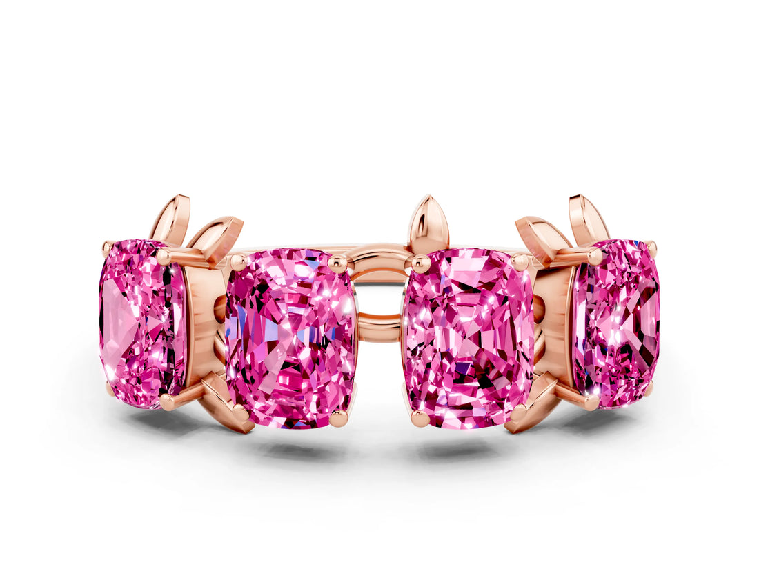 Rose gold Four-Stone Elongated Cushion Pink Sapphire Band with Nature-Inspired Prong Setting_6