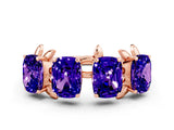 Rose gold Four-Stone Elongated Cushion Tanzanite Band with Nature-Inspired Prong Setting_6