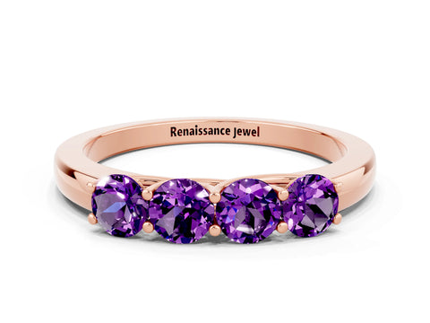 Rose gold Four-Stone Round Amethyst Prong-Set Band_18