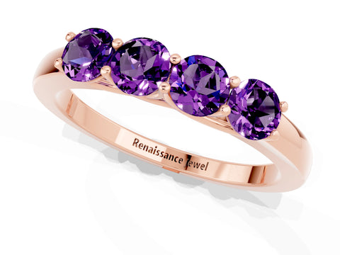 Rose gold Four-Stone Round Amethyst Prong-Set Band_19
