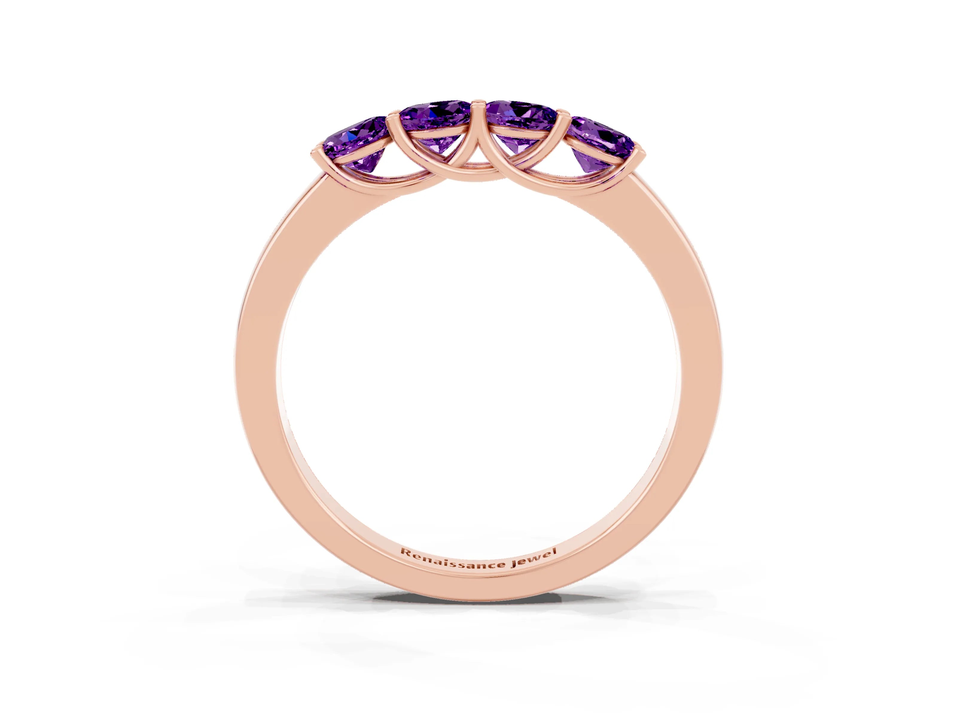 Rose gold Four-Stone Round Amethyst Prong-Set Band_21