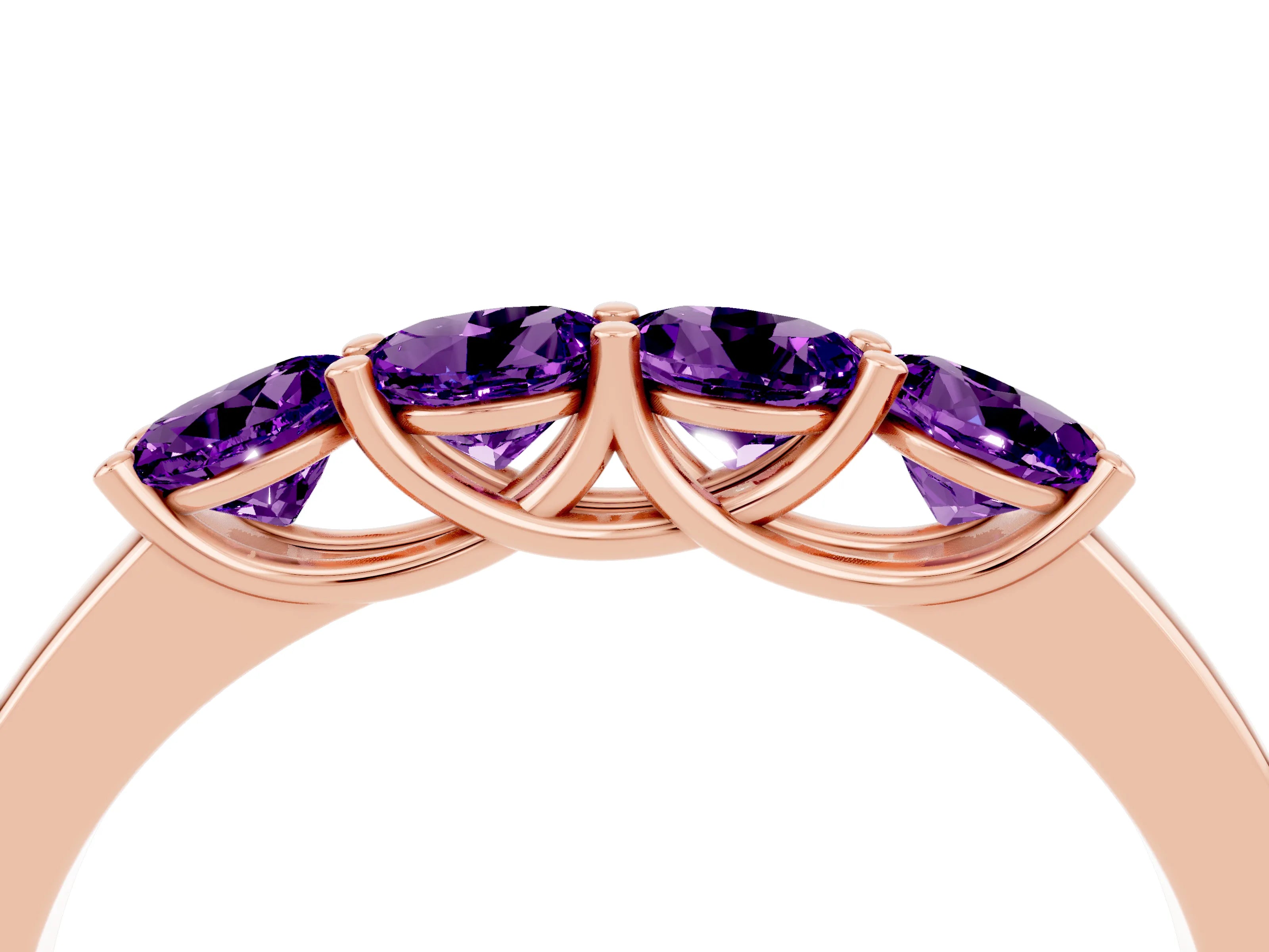 Rose gold Four-Stone Round Amethyst Prong-Set Band_22