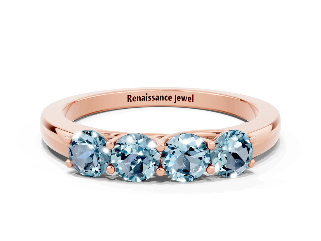 Rose gold Four-Stone Round Aquamarine Prong-Set Band_18