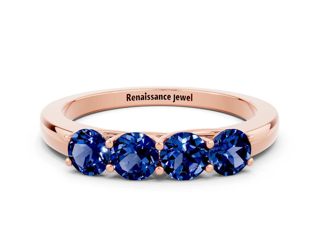 Rose gold Four-Stone Round Blue Sapphire Prong-Set Band_18