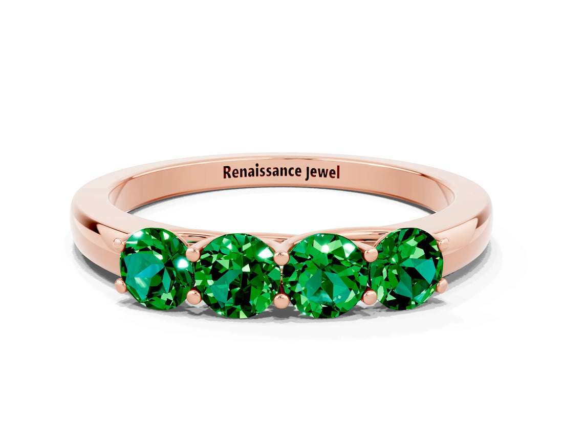 Rose gold Four-Stone Round Emerald Prong-Set Band_18