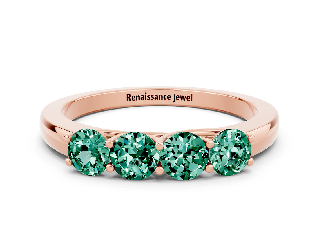 Rose gold Four-Stone Round Green Sapphire Prong-Set Band_18