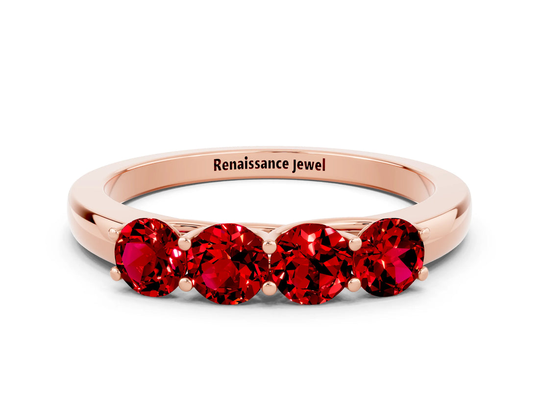 Rose gold Four-Stone Round Ruby Prong-Set Band_18