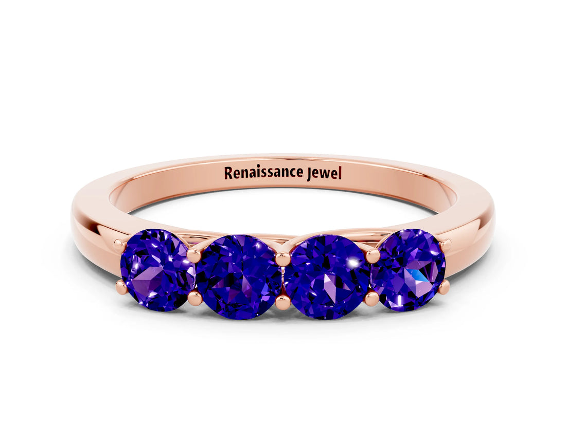 Rose gold Four-Stone Round Tanzanite Prong-Set Band_18