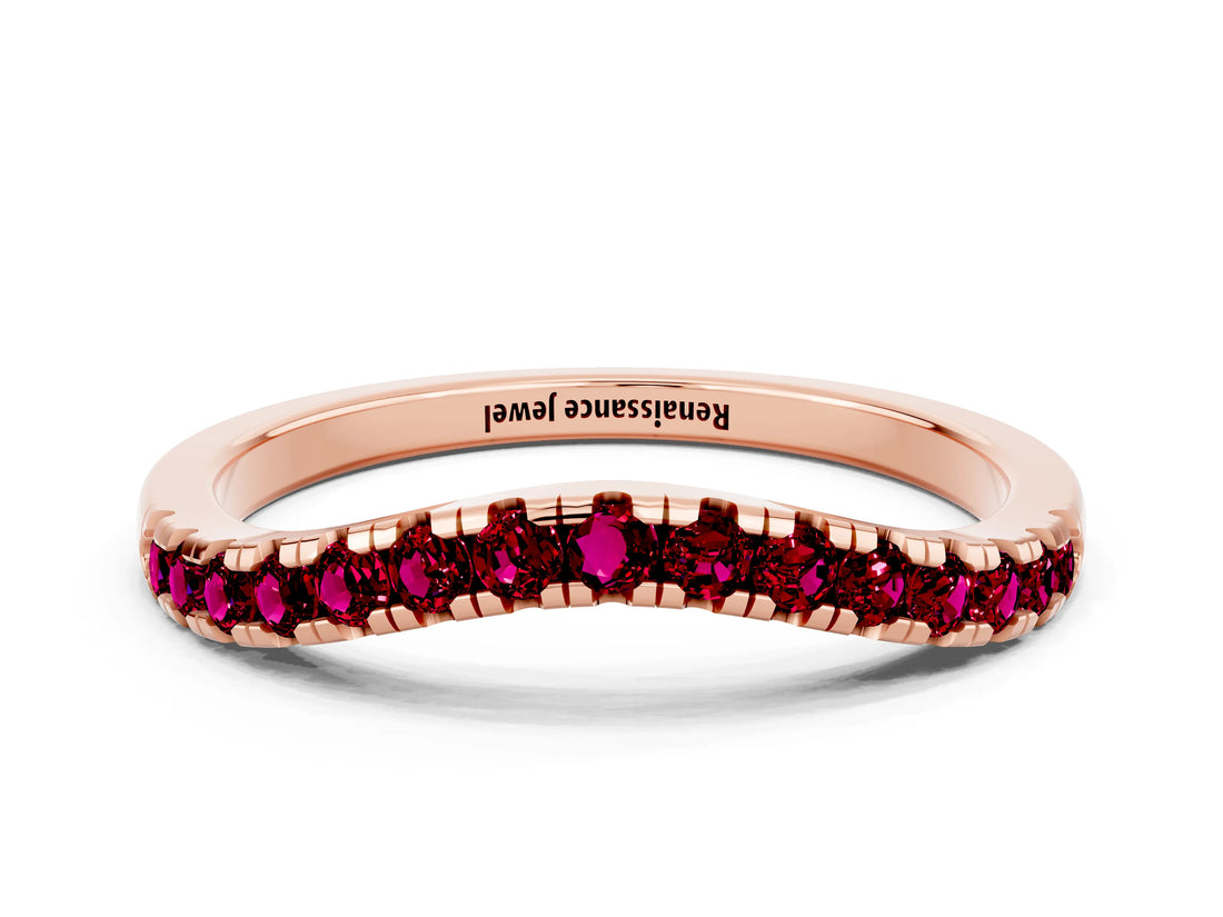 Rose gold Garnet Pavé Curved Wedding Band_6