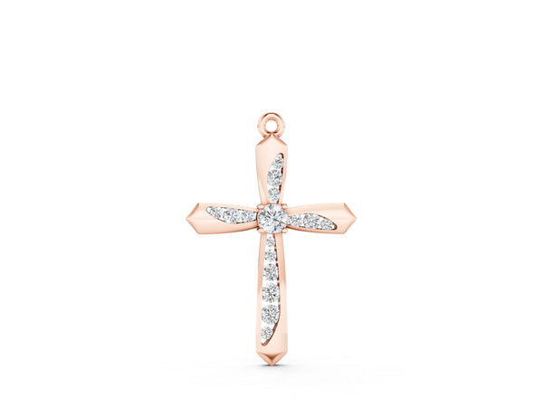 Rose gold Gold Cross Pendant with Round Cut Stones and Prong Setting