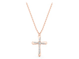 Rose gold Gold Cross Pendant with Round Cut Stones and Prong Setting_30