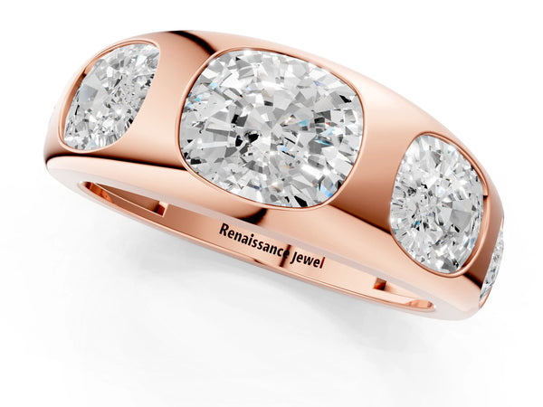 Rose gold Graduated Cushion Diamond Five-Stone Mens Band