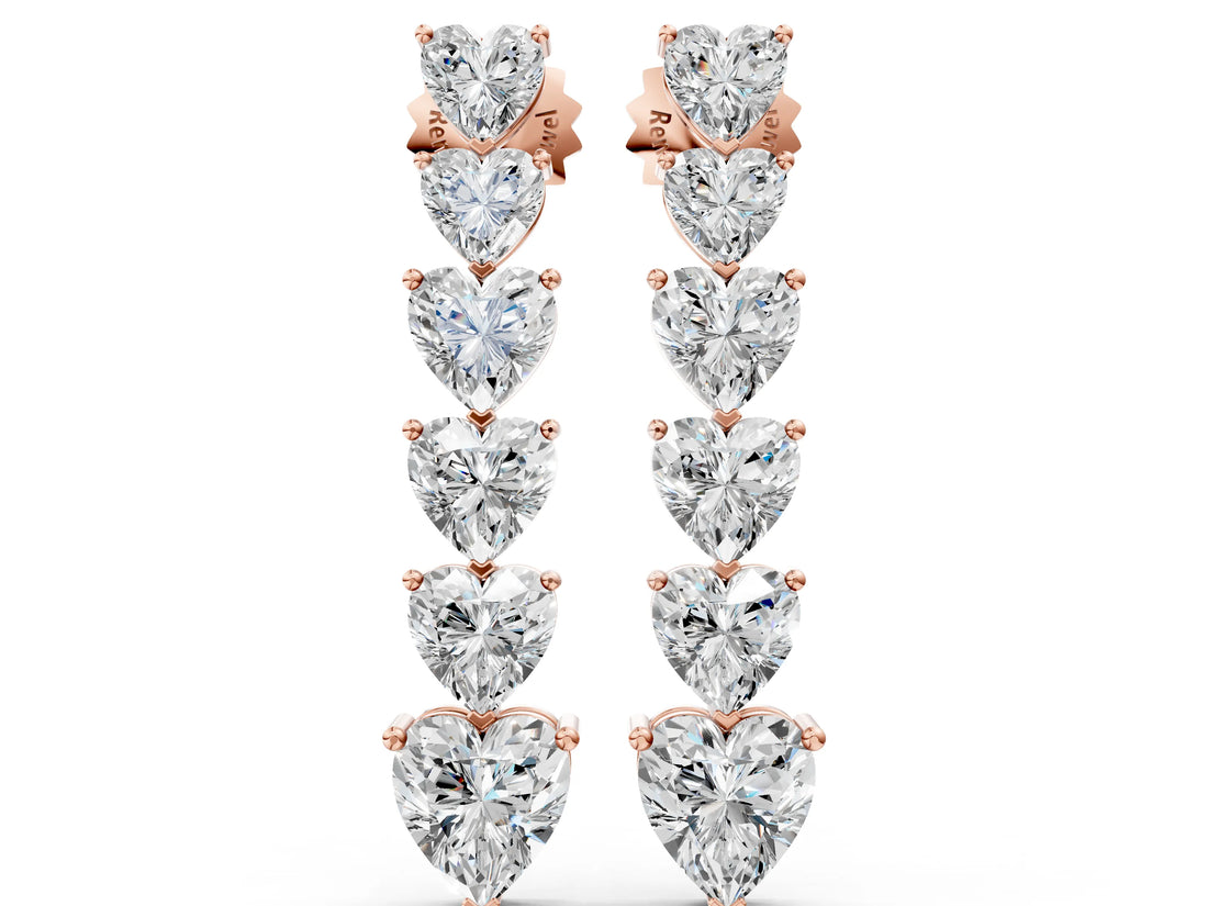 Rose gold Graduated Heart Diamond Linear Drop Earrings