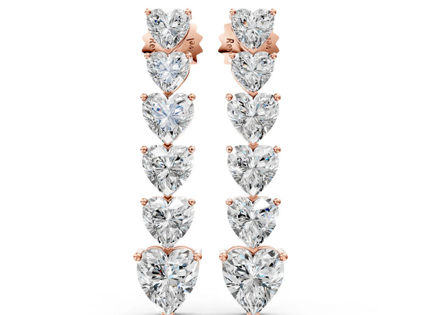 Rose gold Graduated Heart Diamond Linear Drop Earrings