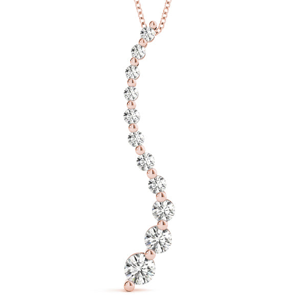 Rose gold Graduated Round Diamond Curved Bar Pendant with Prong Setting