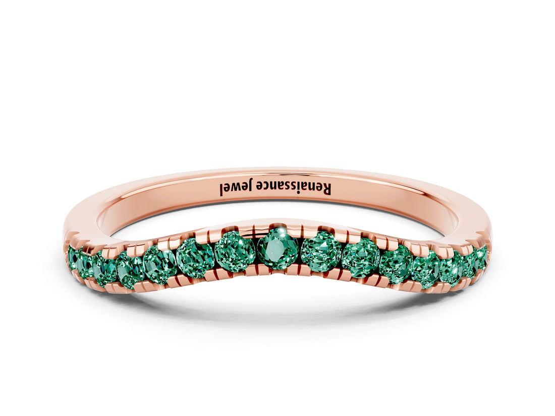 Rose gold Green Sapphire Pavé Curved Wedding Band_6