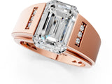 Rose gold Half-Bezel Emerald Cut Diamond Mens Ring with Channel-Set Round Shoulders_1