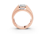 Rose gold Half-Bezel Emerald Cut Diamond Mens Ring with Channel-Set Round Shoulders_3